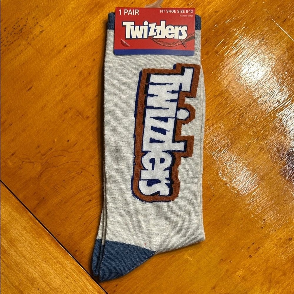 Twizzlers Hershey's Mens Novelty Crazy Crew Socks Gray Blue Candy Logo NEW
